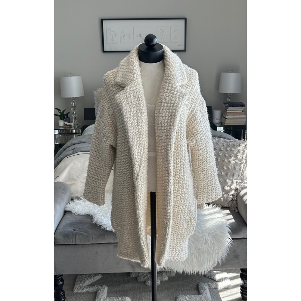 ❌SOLD❌Maje Magnum Ecru Knit Wool Cardigan Coat Cream Knitted Cozy Casual - Picture 2 of 9